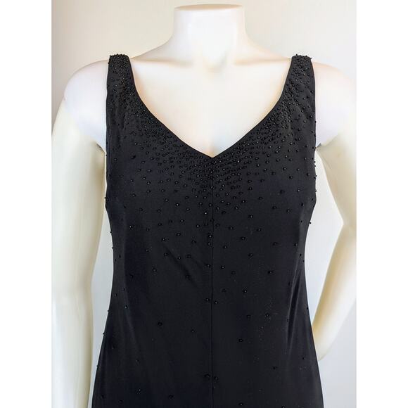 VTG Evan Picone Midi Maxi Dress 6 Black Beaded Sleeveless Sheer Scarf Hem + Wrap - Picture 3 of 12
